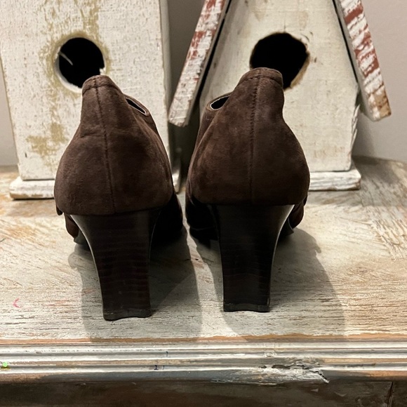 Liz Claiborne Maribel Womens 7 Brown Suede Leather Slip On Heel with Buckle - Picture 6 of 10